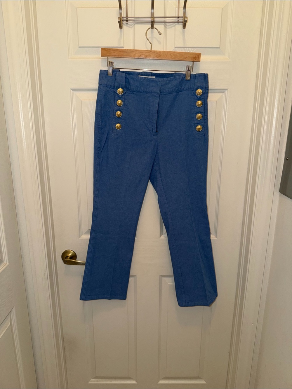 10 Crosby Derek Lam Navy Blue Sailor-Button Cropped Trousers